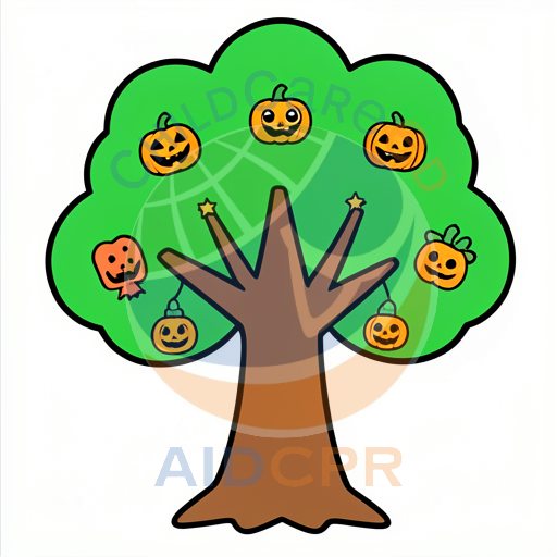 Smiling Pumpkins Hanging from Tree