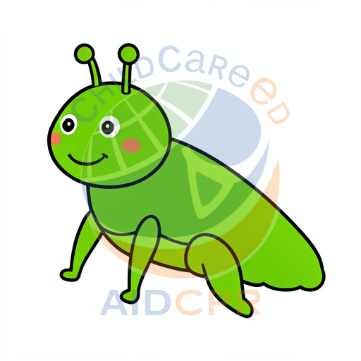 Green smiling bug crawling on ground