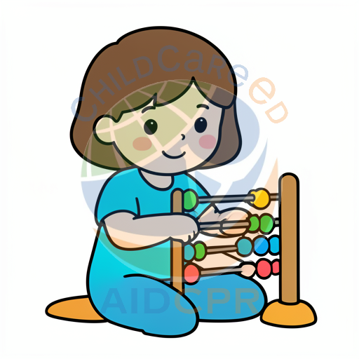 Child learning math with colorful abacus