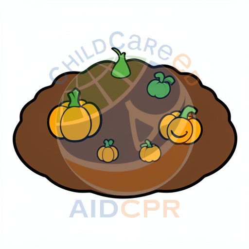 Pumpkins growing in brown soil patch