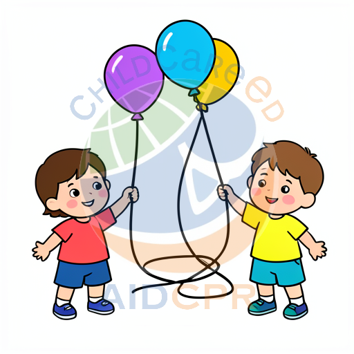Children smiling while holding three balloons