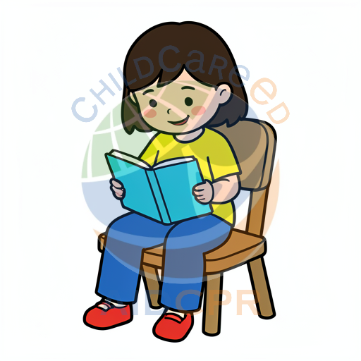 Child reading a blue book while sitting - ChildCareEd