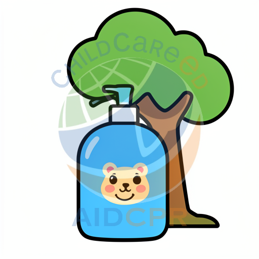Blue bear bottle with tree behind