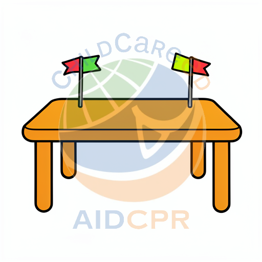 Orange table with two flags on top
