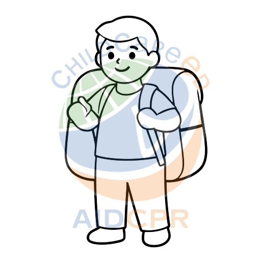 Boy with backpack pointing cheerfully coloring page