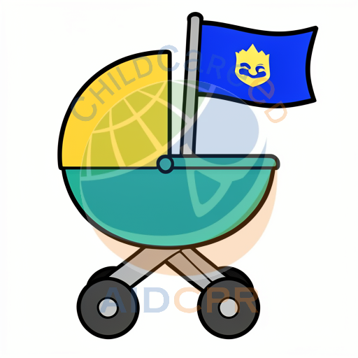 Stroller with blue flag waving