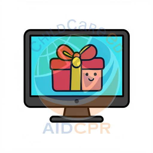Happy computer screen showing gift box