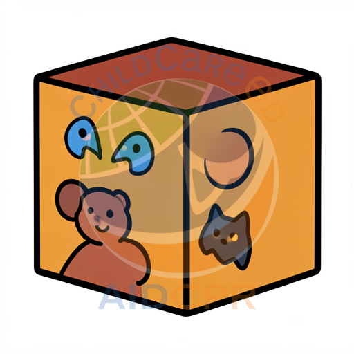 Brown bear peeking from orange cube