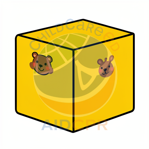 Yellow cube with two smiling bear faces