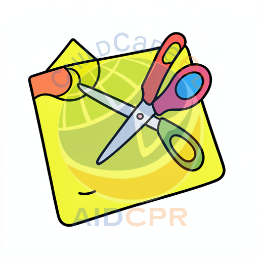 Scissors cutting a yellow paper envelope