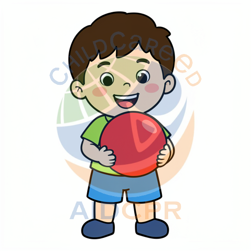 Child smiling while embracing a ball