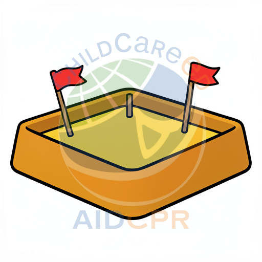Sandpit with two red flags