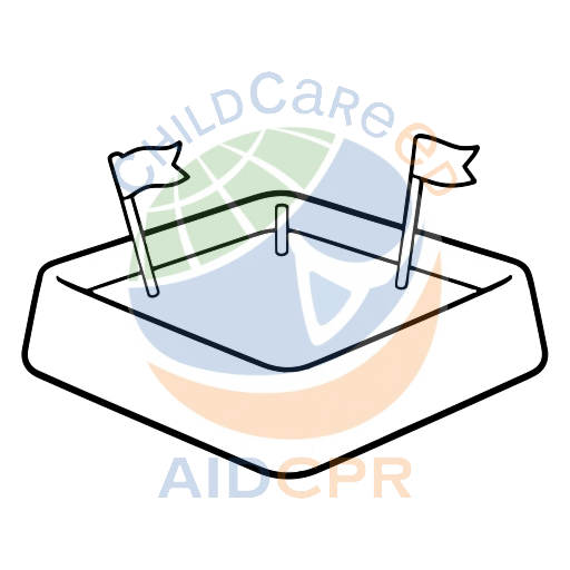 Sandpit with two red flags coloring page