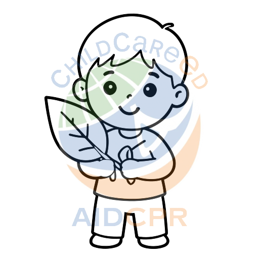 Child smiling while holding leaf coloring page