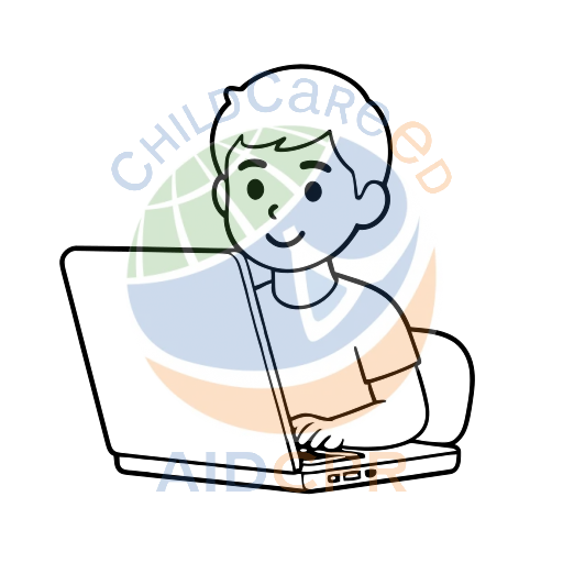 Boy drawing a bunny on laptop coloring page - ChildCareEd