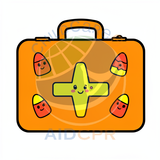 Orange suitcase with smiling candy corn