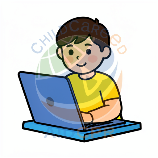 Child using laptop computer with smile