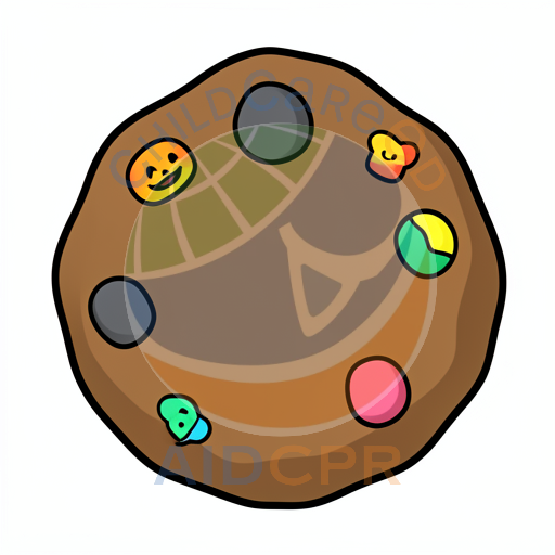 Brown cookie with smiling yellow candy