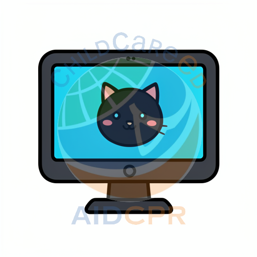 Black cat face on computer screen - ChildCareEd