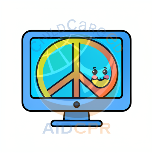 Peace symbol smiling on computer screen