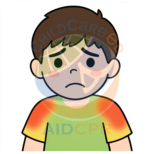 Child with flushed cheeks looking sad
