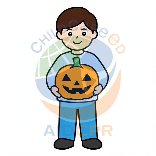 Child smiling while carrying pumpkin