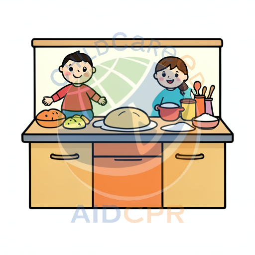 Children baking bread together in kitchen