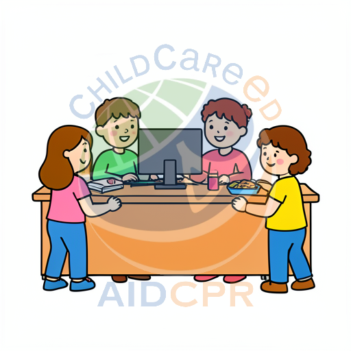 Children gathered around computer at table