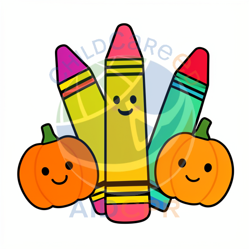 Happy crayons with smiling pumpkins