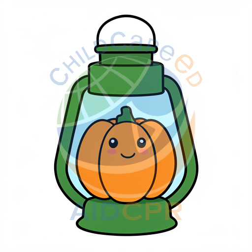 Happy pumpkin inside green lantern