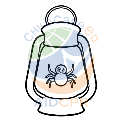 Friendly spider inside glowing lantern coloring page