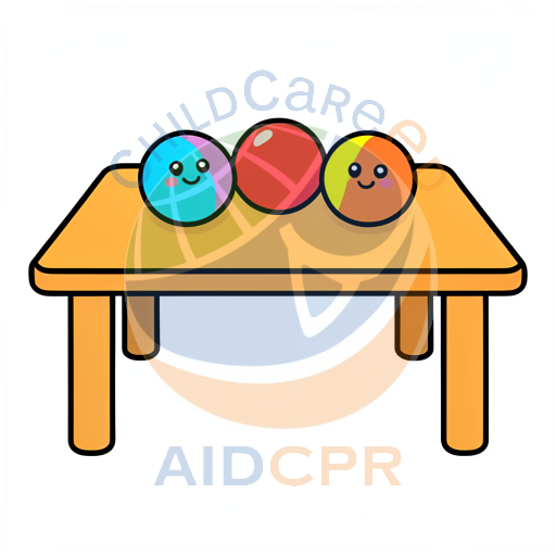 Three smiling balls on a table