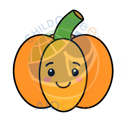 Friendly pumpkin character with rosy cheeks