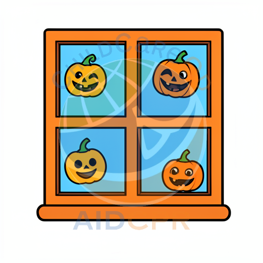 Four smiling pumpkins in a window