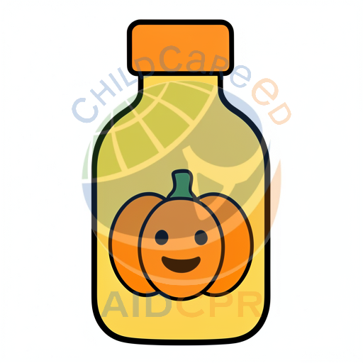 Smiling pumpkin inside a yellow bottle