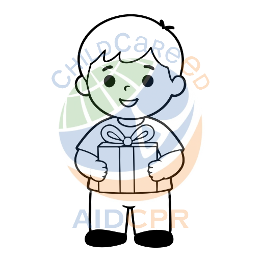 Boy smiling while presenting wrapped present coloring page