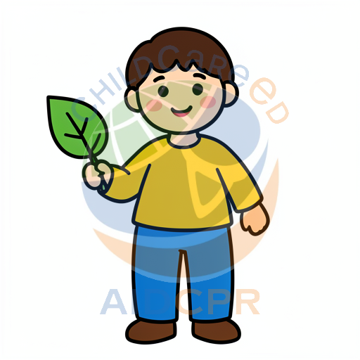 Boy smiling while holding leaf