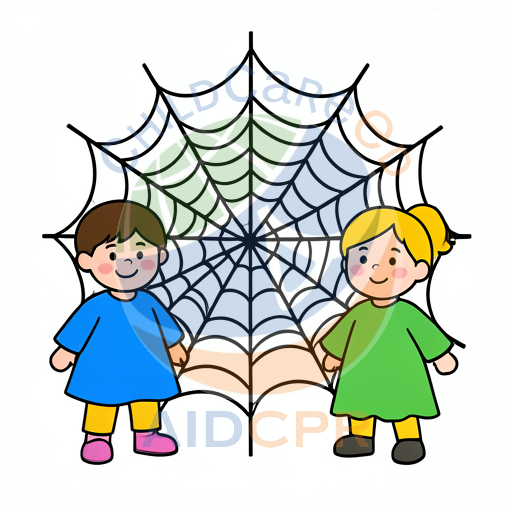 Two children standing under a spiderweb