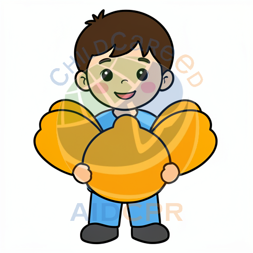 Boy smiling while holding round orange object