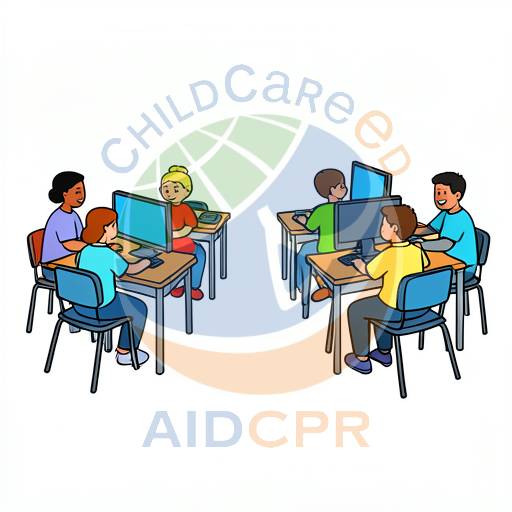 Children using computers in a classroom setting