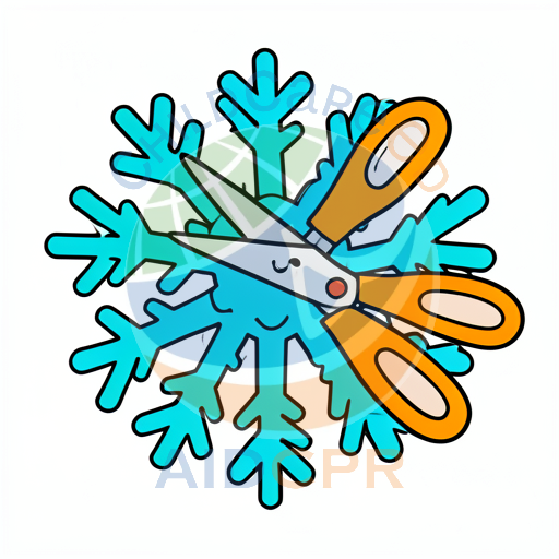 Scissors cutting a blue snowflake