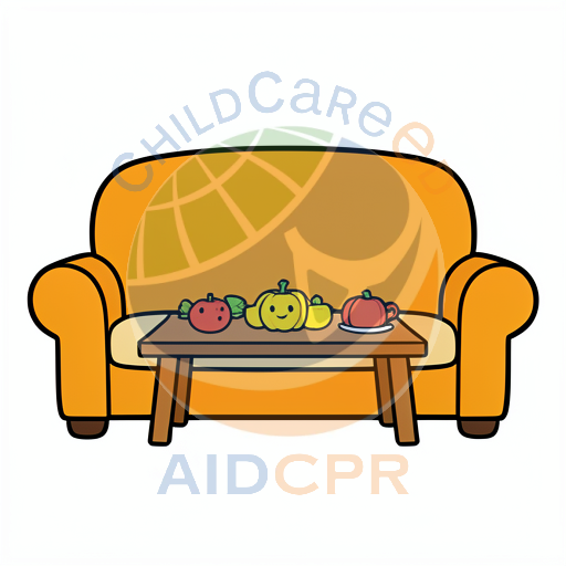 Orange sofa with smiling pumpkins on table