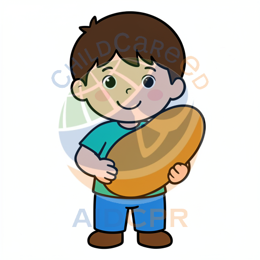 Boy holding large brown mango