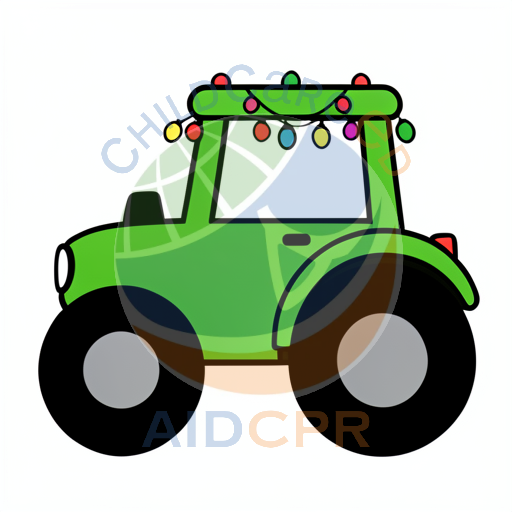 Festive green tractor with string lights