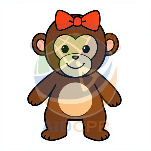 Cute monkey wearing red bow smiling