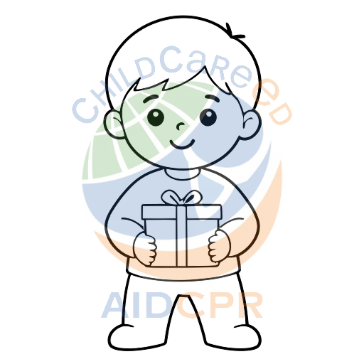 Boy smiling while presenting wrapped present coloring page