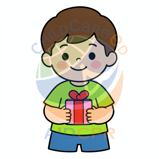 Child smiling while presenting wrapped present