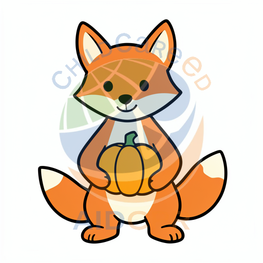 Cute fox holding a small pumpkin