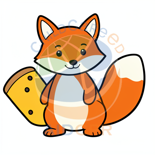 Cute fox holding cheese slice