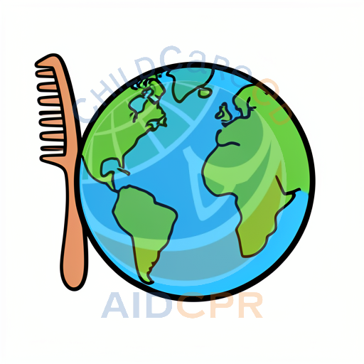 Comb brushing Earth globe cartoon